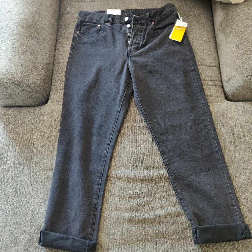 H&M &Denim black high waist button fly jeans 32x29